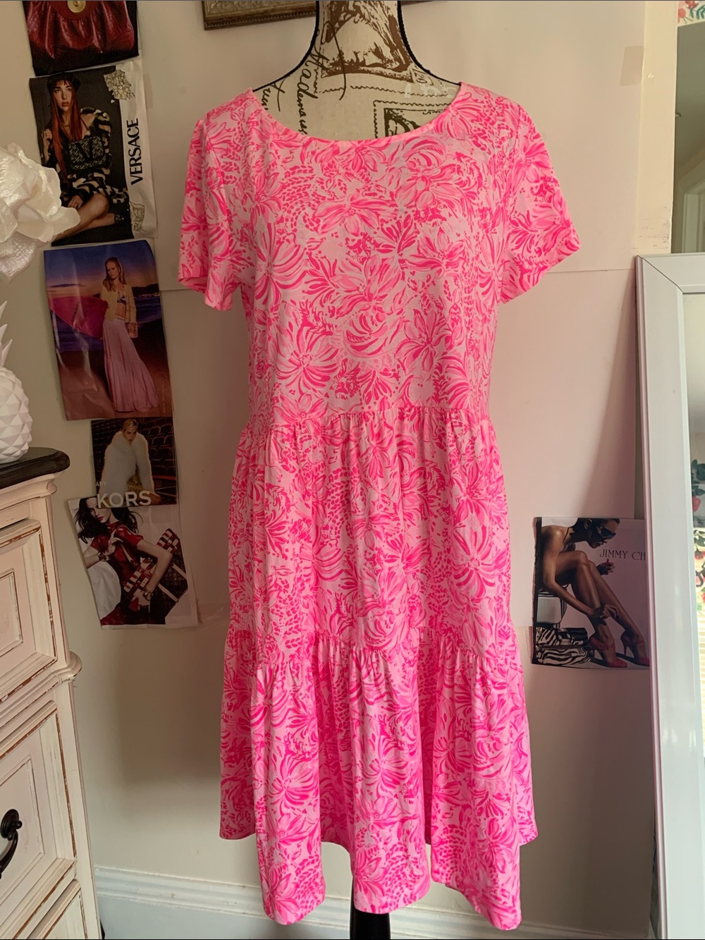 Lily PPink Floral Short-Sleeve Tiered Womens Dress